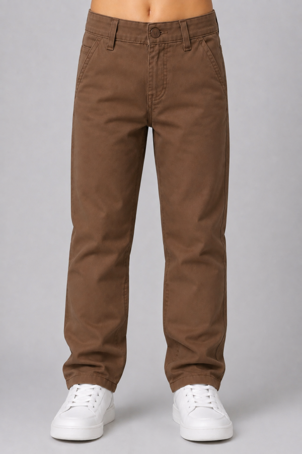 Kids Basic Chinno Stretch Cotton Twill Pant Brown