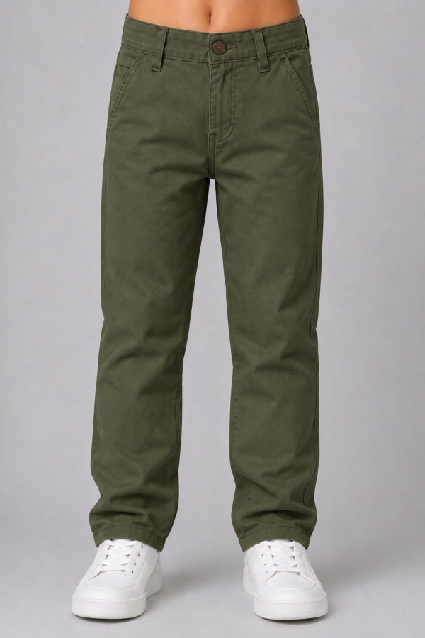 Kids Basic Chinno Stretch Cotton Twill Pant Olive