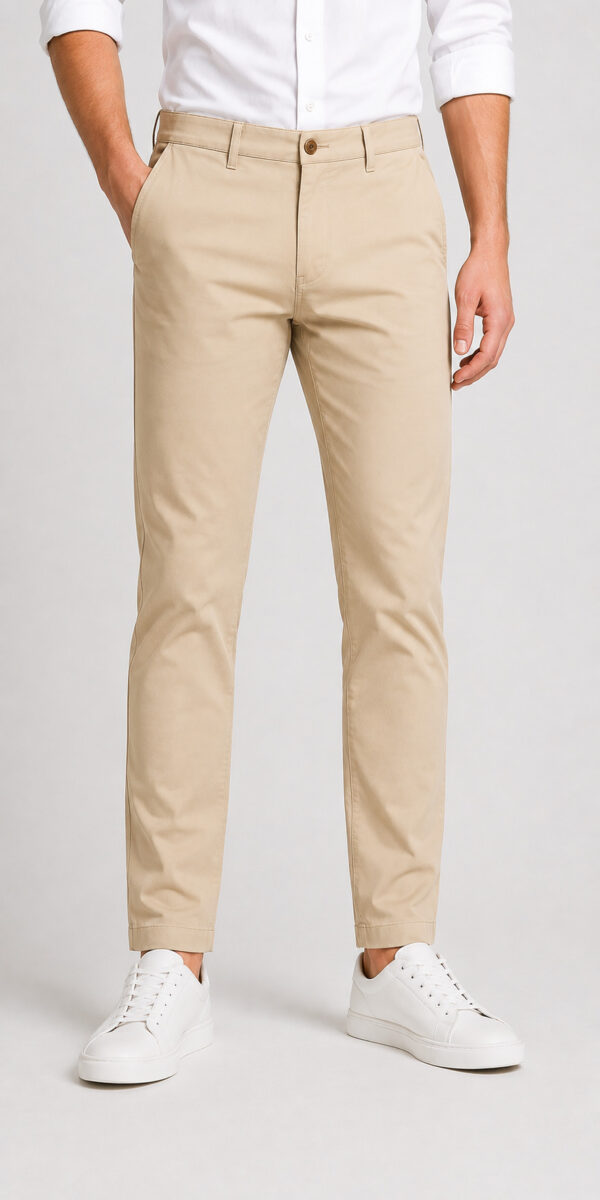 Mens Basic Chinno Stretch Cotton Twill Pant Beige