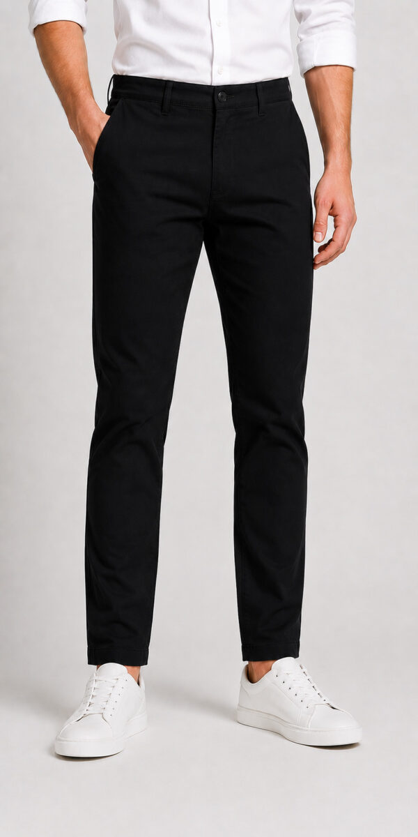 Mens Basic Chinno Stretch Cotton Twill Pant Black