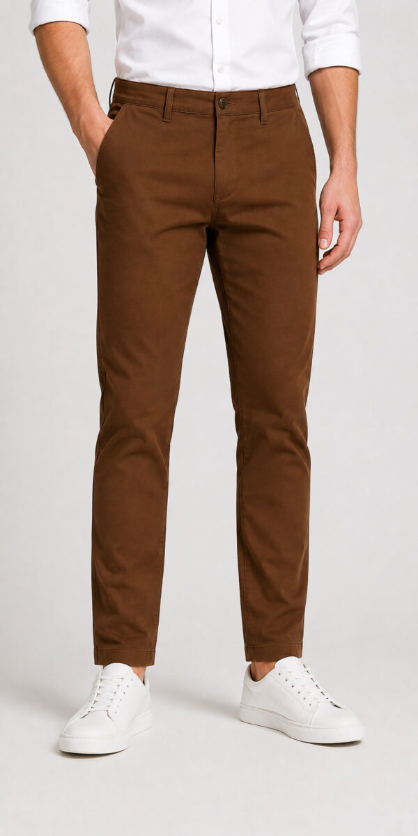 Mens Basic Chinno Stretch Cotton Twill Pant Brown