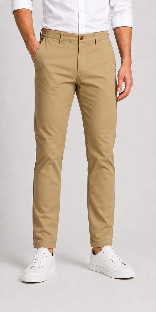 Mens Basic Chinno Stretch Cotton Twill Pant Khaki