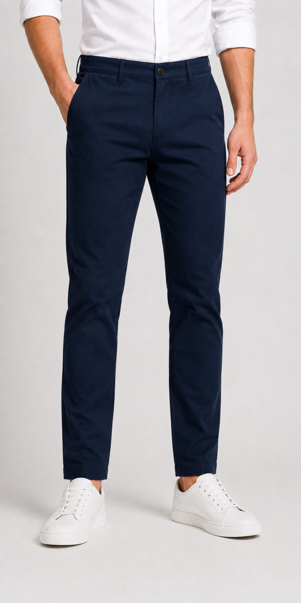 Mens Basic Chinno Stretch Cotton Twill Pant Navy