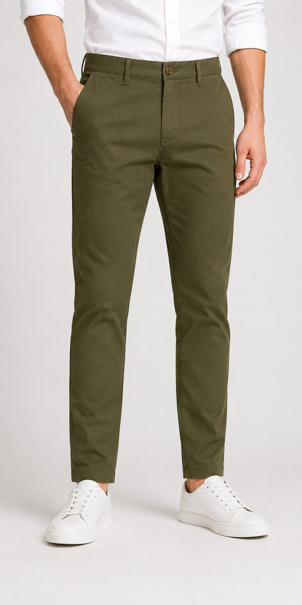 Mens Basic Chinno Stretch Cotton Twill Pant Olive
